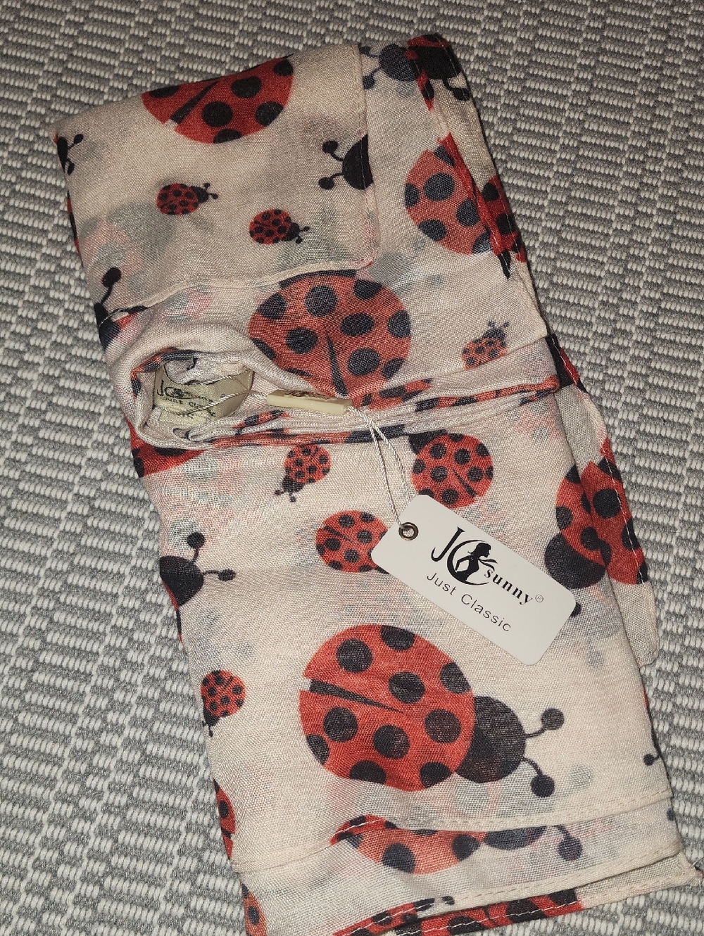 Cream Shawl One-size Open Front Short Sleeve with Red and Black Ladybug Print